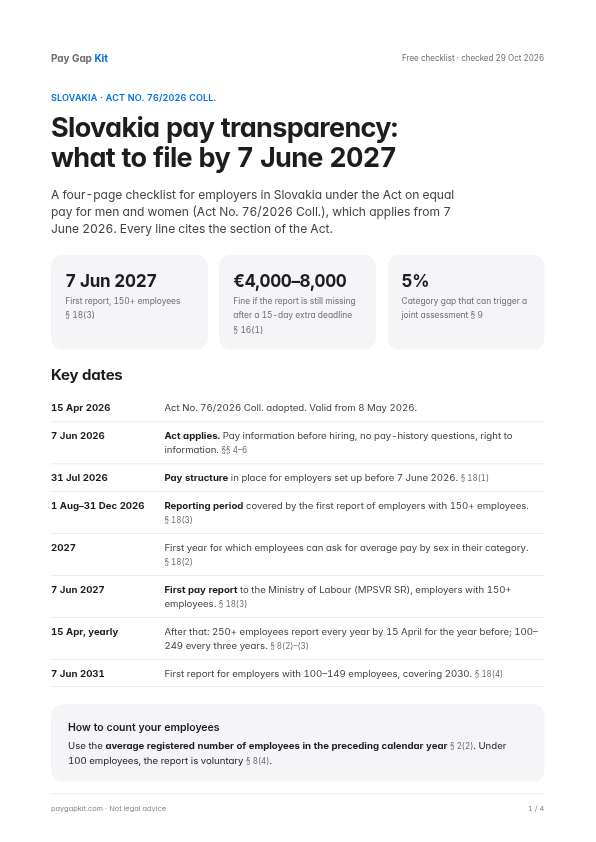 Cover of the Slovakia pay transparency checklist: what to file by 7 June 2027